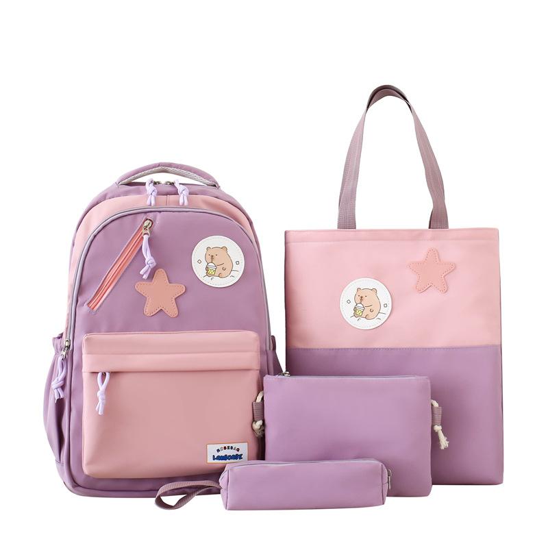 Korean Style Schoolbag Four Piece Set for Primary and Secondary School Students Backpacks for Girls Fresh and Sweet Backpacks