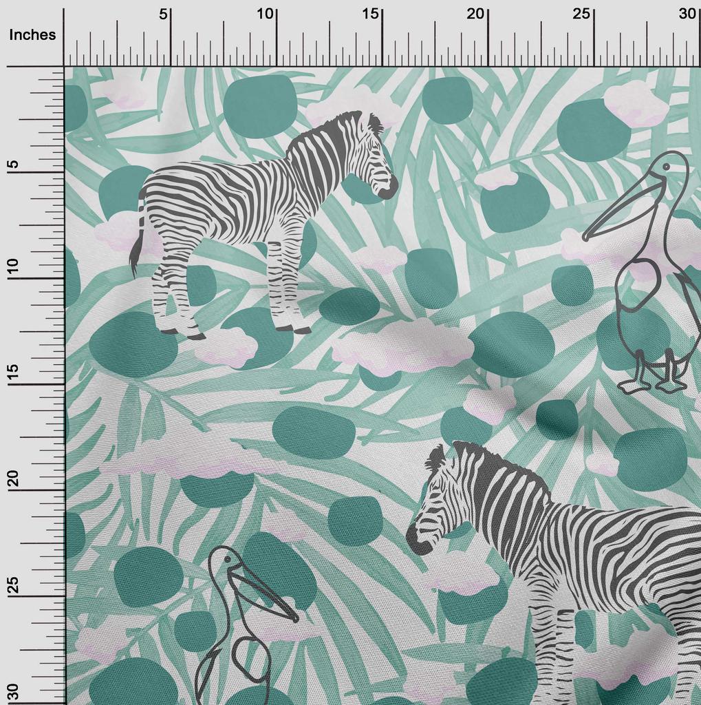 oneOone Cotton Flex Dark Teal Green Fabric Tropical Animal With Plam Leaf Dress Material Fabric Print Fabric By The Yard 40 Inch