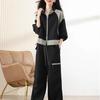 Повседневный спортивный костюм для женщин, осенний свитер на молнии, кардиган, широкие рабочие брюки, комплект из двух предметов