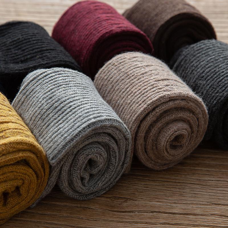 Women's Winter Thickened Warm Wool Socks, Solid-color Pile Socks, Double-needle Women's Socks, High-top Cotton Socks