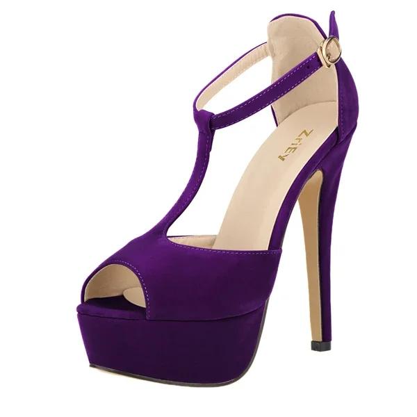 Женские босоножки на платформе, высокие каблуки, сексуальные, 14 см, открытый носок, ремешок на щиколотке, туфли-лодочки на шпильке, туфли с Т-образным ремешком, свадебные туфли, большой размер 44