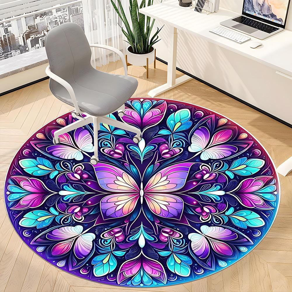 1pc Butterfly Mandala Chair Carpet for Office Non-Slip, Machine Washable Rug for Office - Holiday DecorMachine Made yy251029098