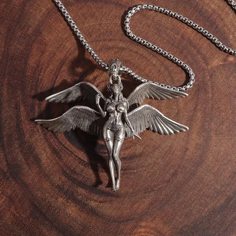 European and American Four-winged Angel Retro Trendy Fashion Accessories Necklace Pendant