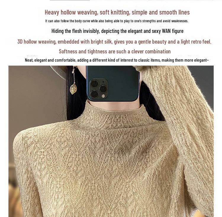 Весенний шерстяной свитер 2025 года: Пуловер с полувысоким воротом, длинными рукавами и цветочным узором