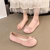 Leisure Flats Women Summer Casual Flock Slip On Round Toe Fashion Shoes for Women Solid Butterfly Knot Casual Shoes Plus Size