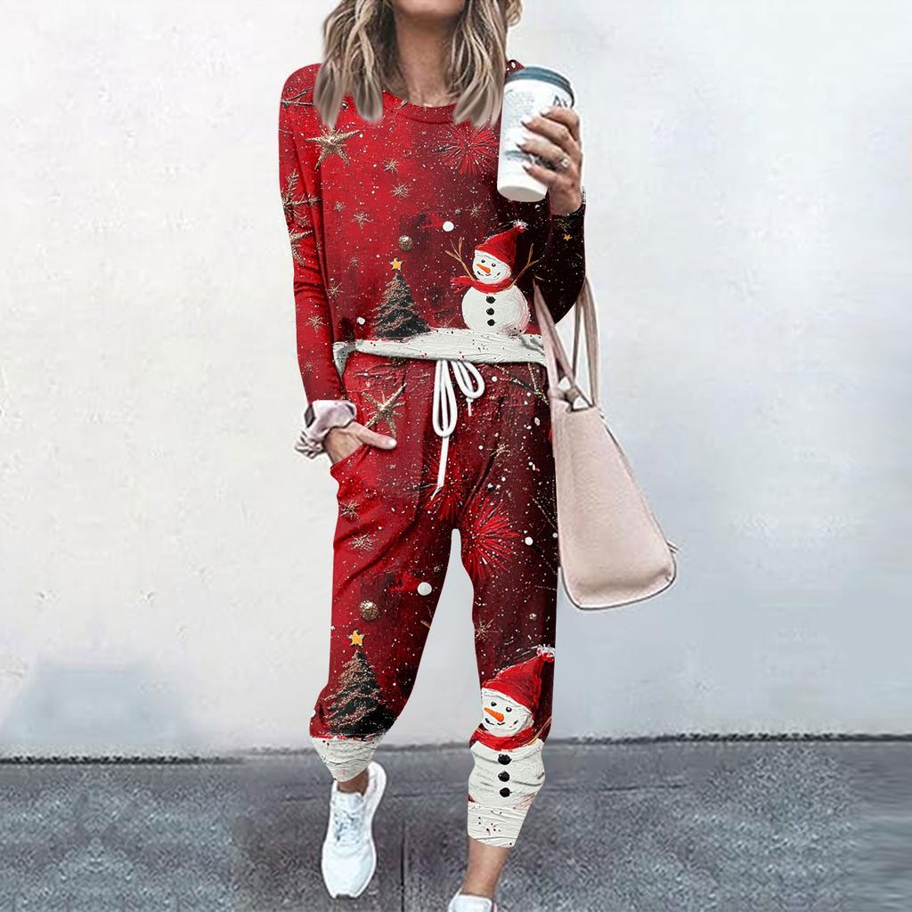 Наборы для женщин, комплекты из 2 предметов, рубашки с длинными рукавами и круглым вырезом, спортивные штаны на шнурке, карманные комплекты