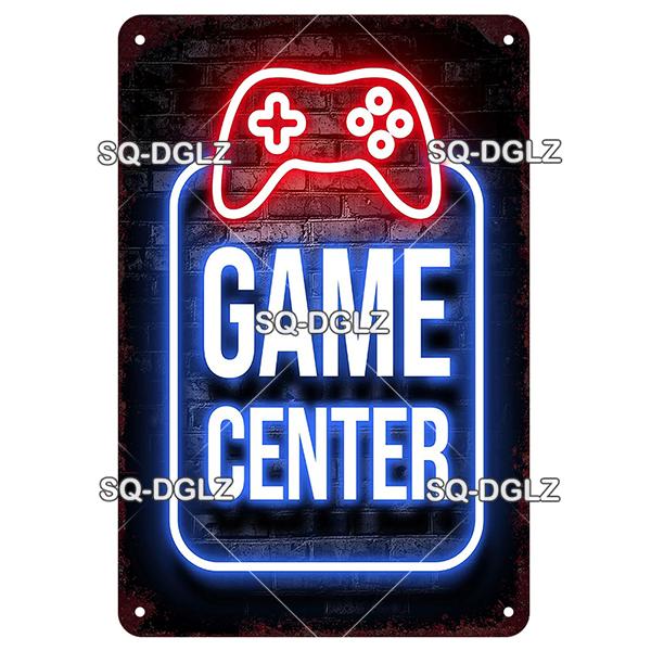 SQDGLZ Винтажная Игровая Зона Неоновая Металлическая Вывеска Жестяная Табличка Домашний Бар Дверь Настенный Декор Наклейка Мужская Берлога Декор Табличка Постер Подарок