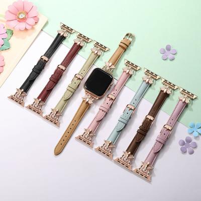 Металлический кожаный ремешок для Apple Watch 7 6 5 4 SE роскошный женский ремешок для часов 44 мм 41 мм 40 мм 45 мм 42 мм ремешок с пчелиным орнаментом