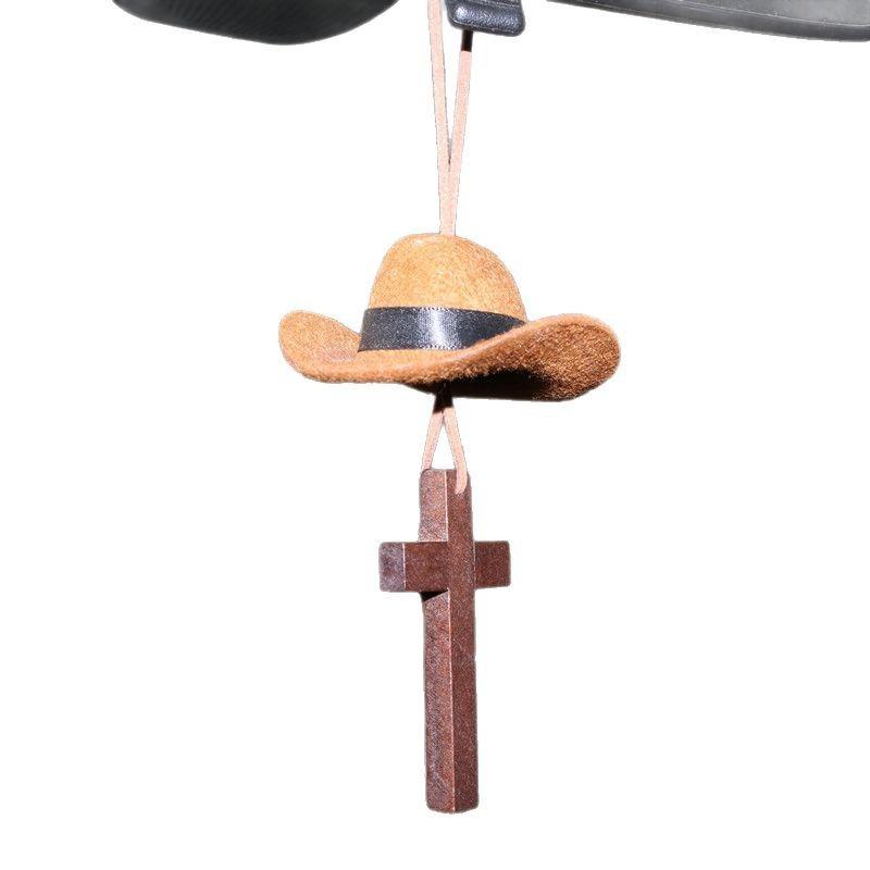 Fashion Cowboy Hat Car Hanging Ornament, Love Cross Design, Stylish Vehicle Interior Decor for Auto Dashboard & Rear View Mirror
