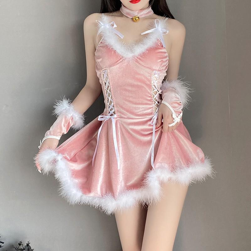 Рождественский сексуальный костюм платья-комбинации «Девушка-кролик» на шнуровке для сценического выступления
