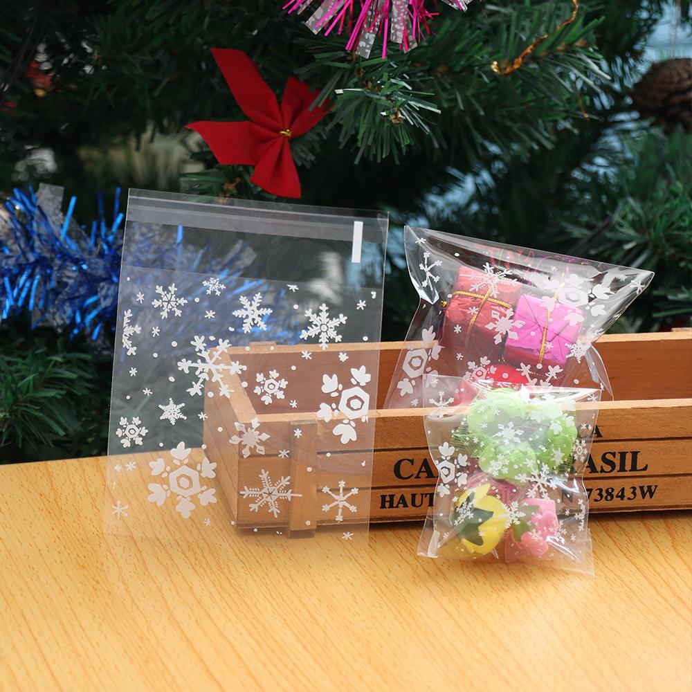100pcs Plastic Wedding Favors Gifts Cookie Package Christmas Snowflake Candy Bag Self-Adhesive