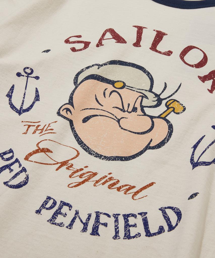 PENFIELD Винтажная серия Футболка с коротким рукавом и контрастными манжетами и воротником с гравировкой в морском стиле Цвет: Слоновая кость_Fs2Kt42U