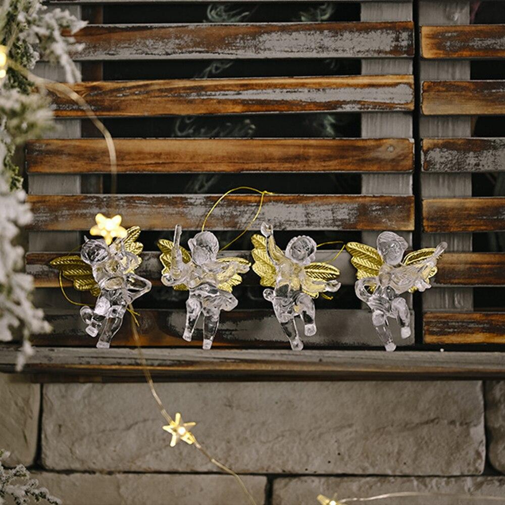 4pcs/Pack Christmas Tree Hanging Transparent Angel Decoration for Home Xmas Party Wedding Ornament Plastic Pendants Kids Gifts MIT