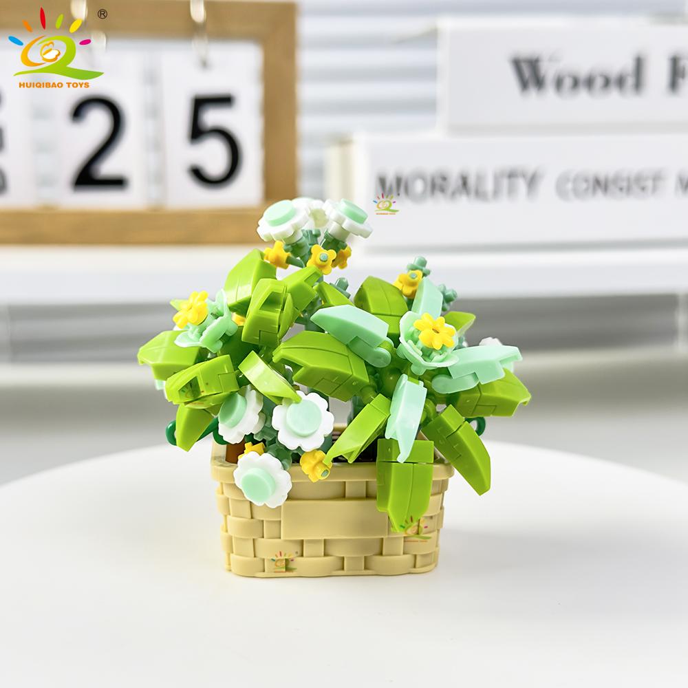 HUIQIBAO Модель Вечного Цветка Букет Комнатное Растение Микро Конструктор MOC DIY Украшение для Дома и Стола Кирпичный Конструктор для Детей