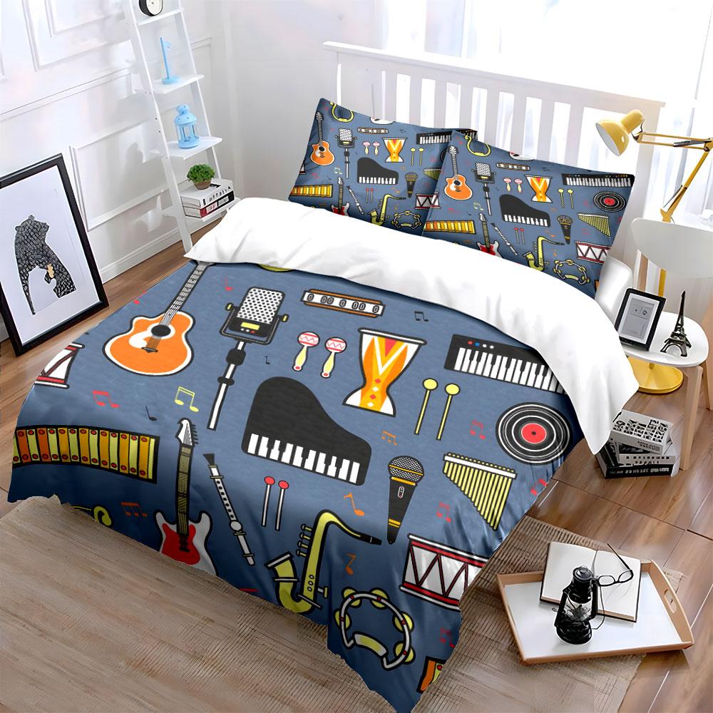 Musical elements collage Print Bedding Set 1 Duvet Cover 2 Pillowcases for Adult and Children Luxury Gift Full Size