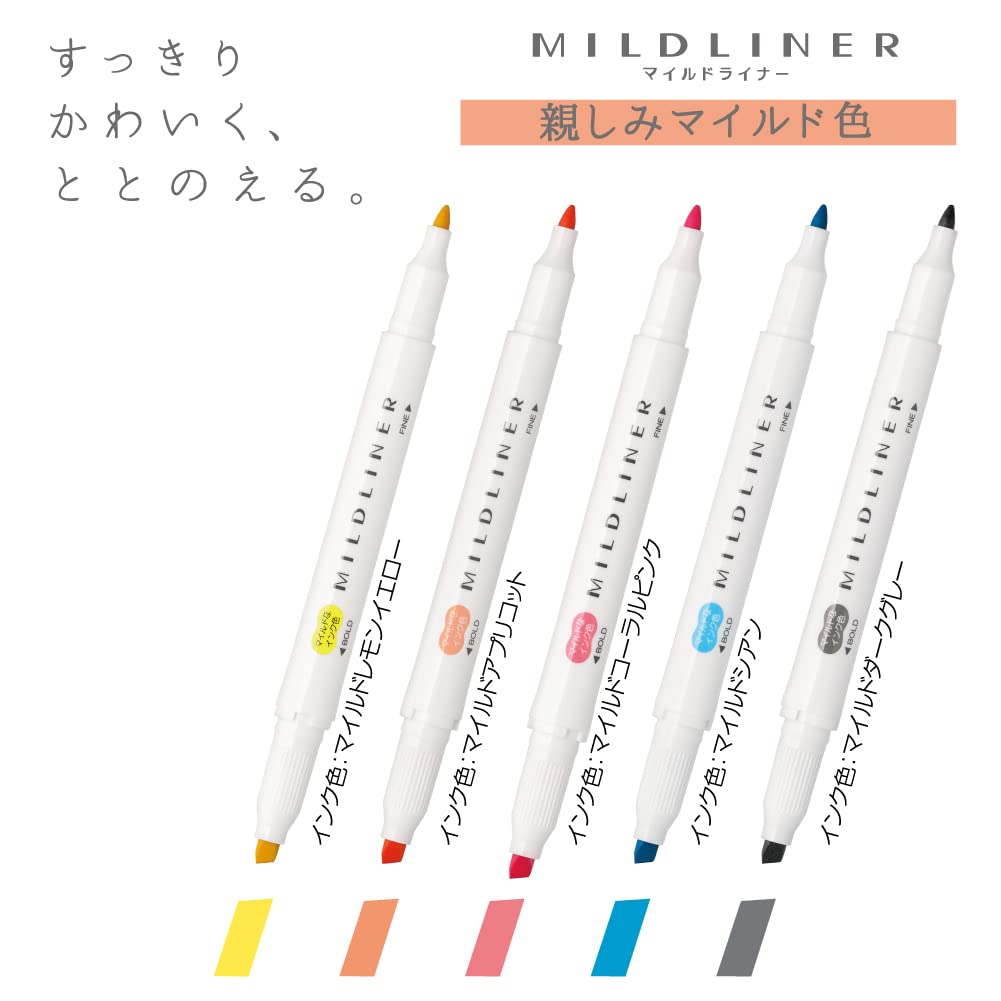 Zebra Mildliner Highlighter Friendly Mild N5 Pen, Colors, Colors, WKT7-N-5C-N