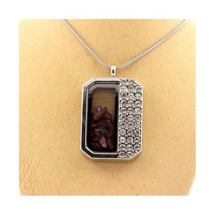 Stones and Minerals. Raw Rhodolite Garnet Necklace. Half-rectangle Model.
