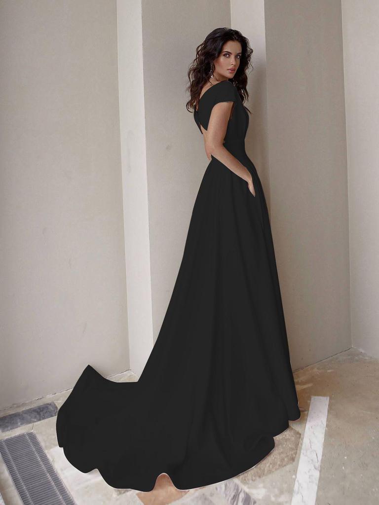 Весеннее европейско-американское платье-футляр с оборками на груди, разрезом до середины талии, 2025 г.