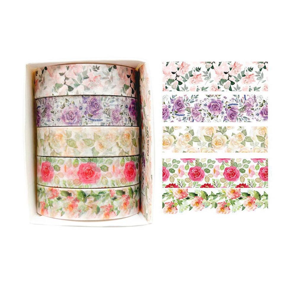 5 Rolls Spring Flower Washi Tape Self-adhesive Multicolor Scrapbooking Decorative Tape Wrapping DIY Wrapping Washi Tape