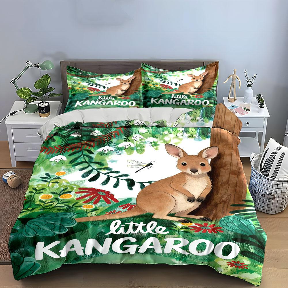 Kangaroo, flowers, tree, leaves. Bedding sets Duvet cover sets Duvet covers Pillowcases(1 * Duvet Cover 2 * Pillowcases without duvet insert)