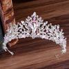 New Bridal Headwear Korean Pink Diamond Crystal Hand-beaded Bridal Crown Headband