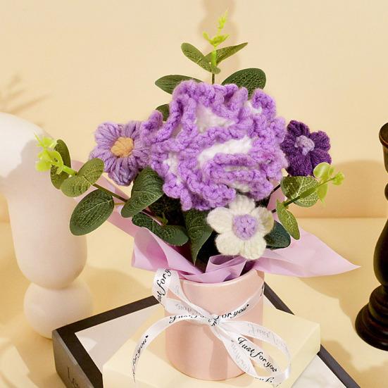 Вязаный Цветочный Букет Ручной Работы Искусственный Вязаный Букет Подсолнух Гвоздика Тюльпан Пушистые Цветы Подарки для Мамы Жены на День Рождения Юбилей