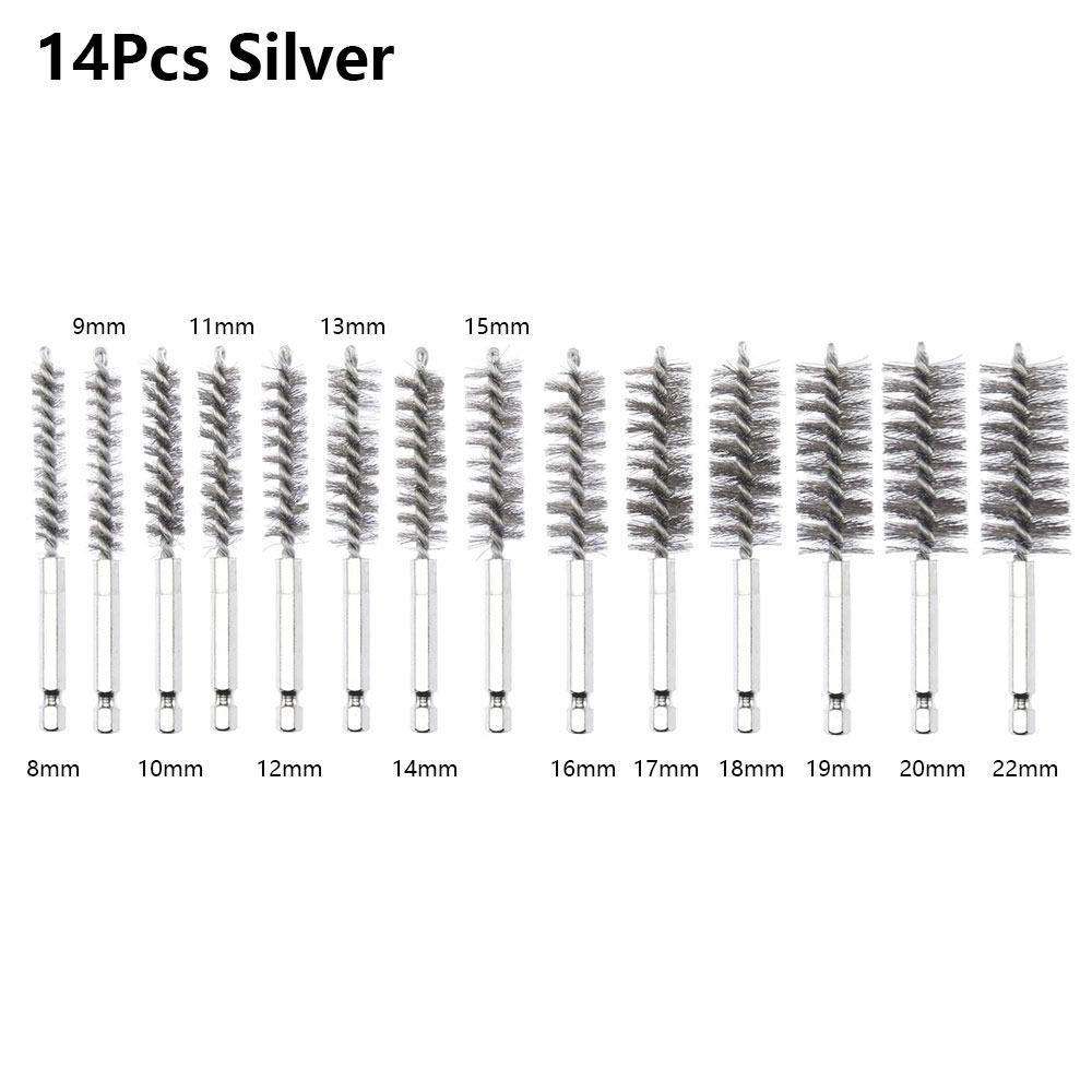6/8/10/12/14Pcs With Handle Steel Bore Brush Cleaning Brush for Power Drill Impact Driver