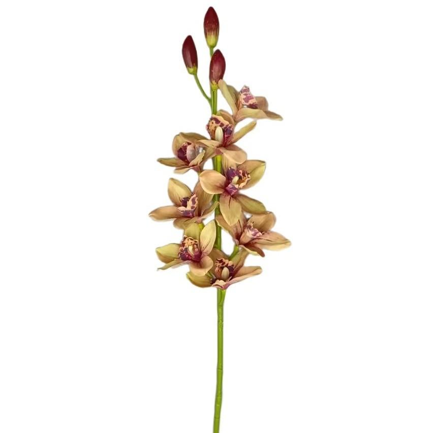 Yellow Artificial Cymbidium Orchid Stem, Faux Orchid with Blooms & Buds, Fake Flower for Home Vase Decor