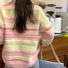 Sweet Dopamine Rainbow Stripes Свободный и тонкий свитер Вязаный кардиган с круглым вырезом Универсальный кардиган с длинными рукавами Свитер Женское пальто