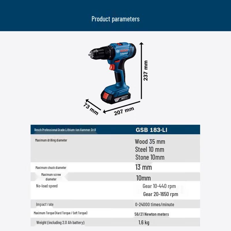 Bosch GSB183-LI 18V Cordless Impact Drill/Driver CN plug (adapter included)