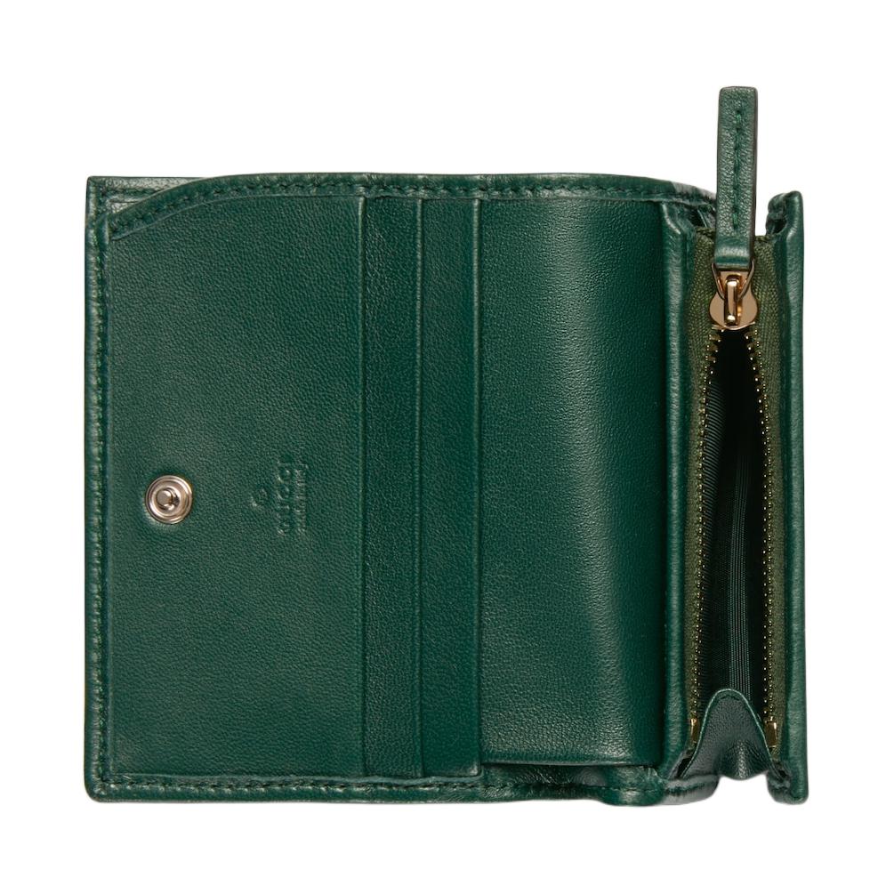 Gucci GG Marmont V Shape Quilted Double G Card Holder Napa Leather Wallet Unisex wallet Green 466492-AAFAX-3020