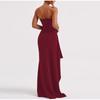Off Shoulder Elegant High Waist Split Maxi Dress Sexy Club Outfits for Women 2025 Spring Summer New Solid Color Strapless Ruched Evening Dresses