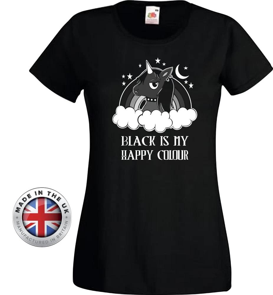 Unicorn T Shirt Black Is My Happy Colour Black TShirt UnisexLadies Fitted