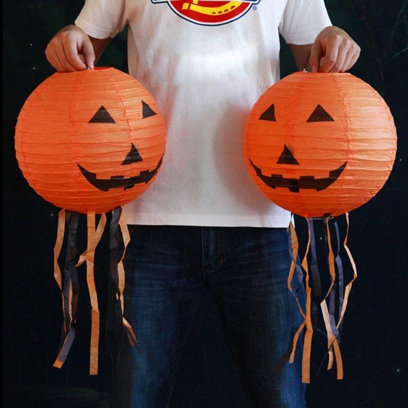 12" Paper Pumpkin Hanging Lantern Paper Lamp Halloween Party Fastival Prop Decor