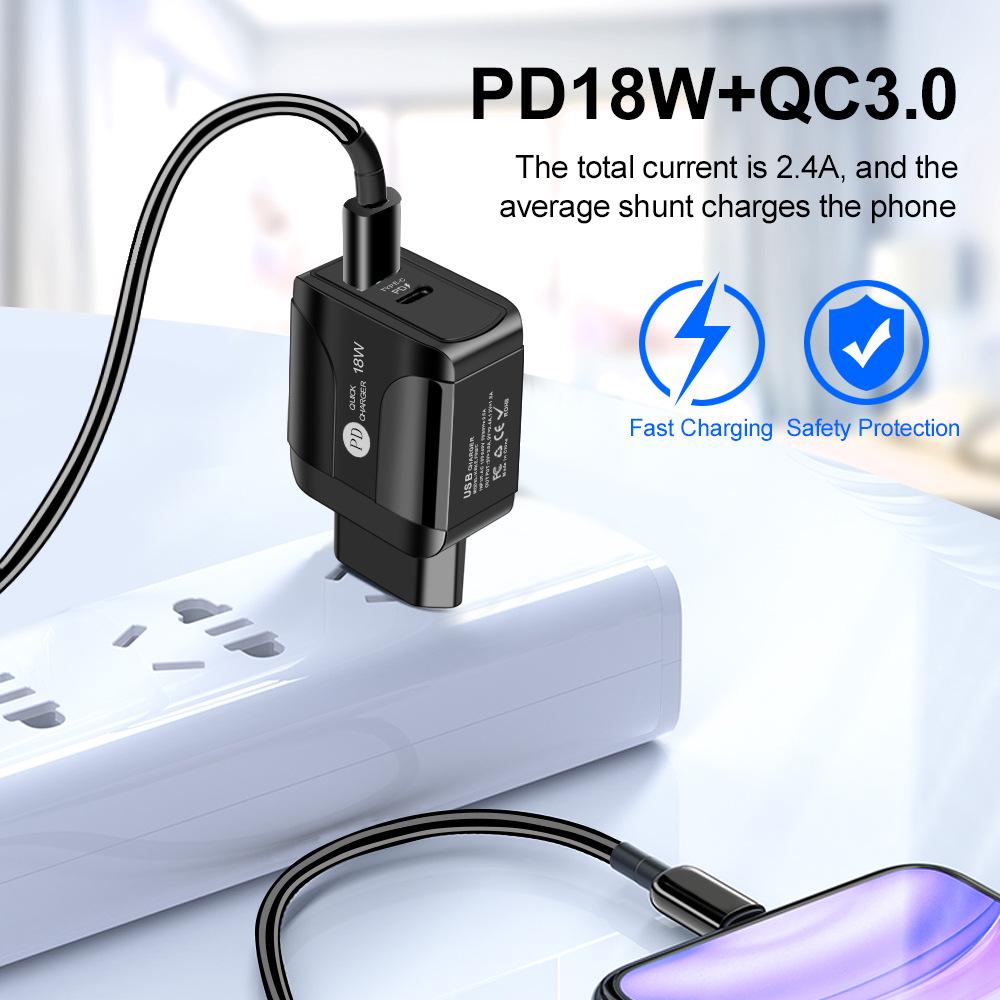 Быстрое зарядное устройство PD18W+QC3.0: Универсальный адаптер для путешествий с вилками US/EU/UK