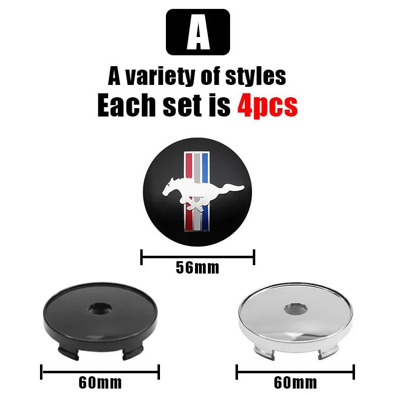 Car Sticker 4Pcs 56+60mm Car Styling Mustang Emblem Badge Wheel Center Hub Cap For Ford Focus Fiesta Mondeo Fusion Explorer Esca