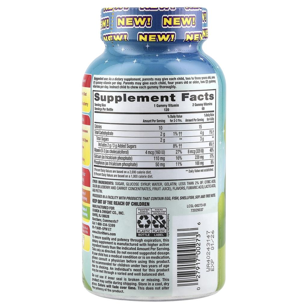L'il Critters Mythical Creatures, Bone Health Support Calcium + D3 Gummies, Bumbleberry Blast, Sour Blue Raspberry, 120 Gummies