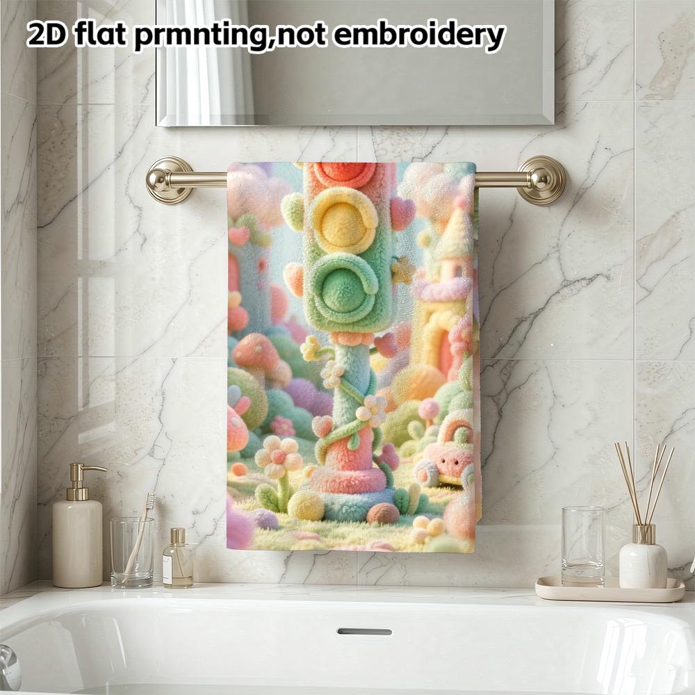 Fluffy Felt Traffic Light Rainbow Castle Printed Towel, Quick Dry Absorbent Hand And Bath Towel