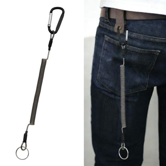 Страховочный шнур с карабином, многофункциональный, для активного отдыха, лодочный, рыболовный, с зажимом, ремешок, сверхпрочный, выдвижной, спиральный трос