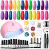 Modelones Color Gel 12 Colors 7ml Neon Red Pink Rainbow Color Primer Top Coat with 48W UV Light Beginner Tool Set Salon DIY Gift