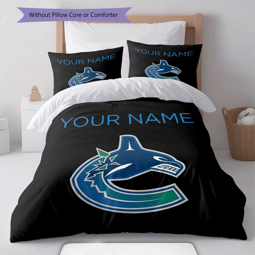 Custom Name,Vancouver Canucks Pattern Bedding Home Decoration Birthday Gift ( 1 duvet cover + 2 pillowcase, without core),fan merchandise.