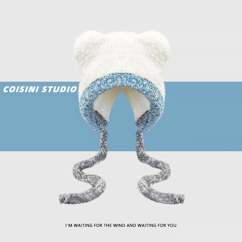 Милые медвежьи ушки Тедди флис вязаный разноцветный пуловер шапка для женщин зимние теплые защитные наушники Able Straps шапки-бомберы