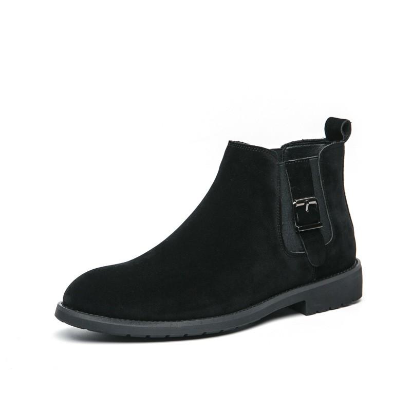 Mens Chelsea Boots Winter Suede-Like PU Round Toe Thick Sole Retro Style Mid-Calf Fashion Footwear