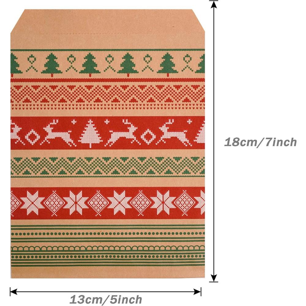 100pcs Christmas Kraft Bags Festive Paper Gift Bags 4 Unique Designs Christmas Party Goody Bags and Buffet Tables Party Supplies