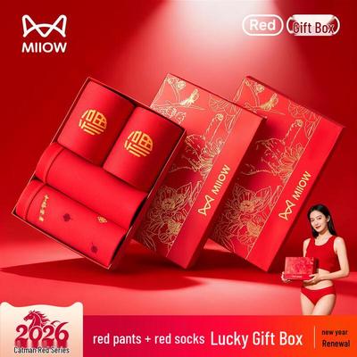 Женские красные хлопковые антибактериальные трусы средней посадки Maoren, подарок на Новый год