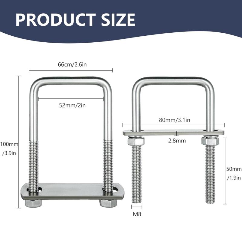 Carbon Steel Square U Bolt Set 4PCS with Accessories Simple Installation for Mechanical Repair Automotive Pipe Securing