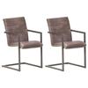 Cantilever Dining Chairs - vidaXL - Brown Genuine Leather - Distressed Effect - Set of 2