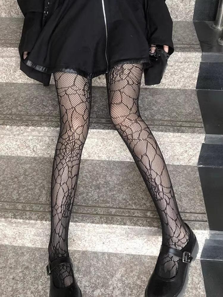Готический панк-стиль Пикантные чулки-сетка для женщин Летние сексуальные ажурные колготки с паутиной Черные прозрачные колготки