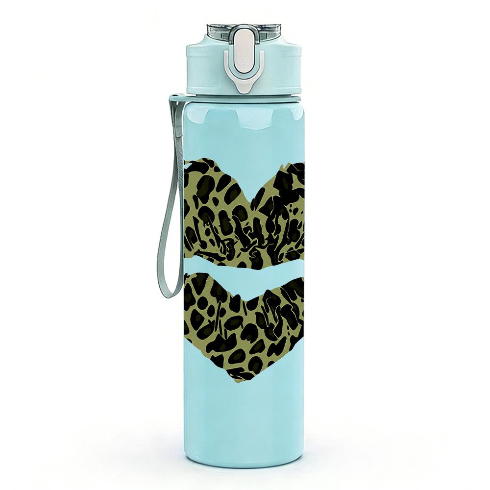 1PC Broken Leopard Heart Graphic,750ml Color Plastic Sports Water Bottle,Leakproof Flip Straw Lid,Suitable for Sports Office Home Use