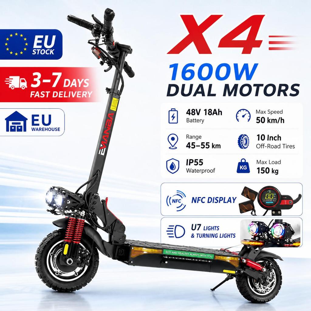 EMANBA X4 NFC ЕС В наличии 800 Вт*2 Аккумулятор 48 В 18 Ач 10-дюймовые Внедорожные Шины Электросамокат 50-60 км
